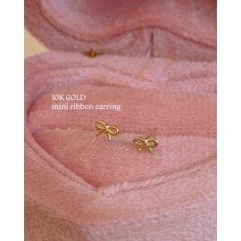 10k bell ribbon earrings ultra mini gold earrings quantity / 10k 벨 리본 귀걸이 초미니 골드 이어링 수량