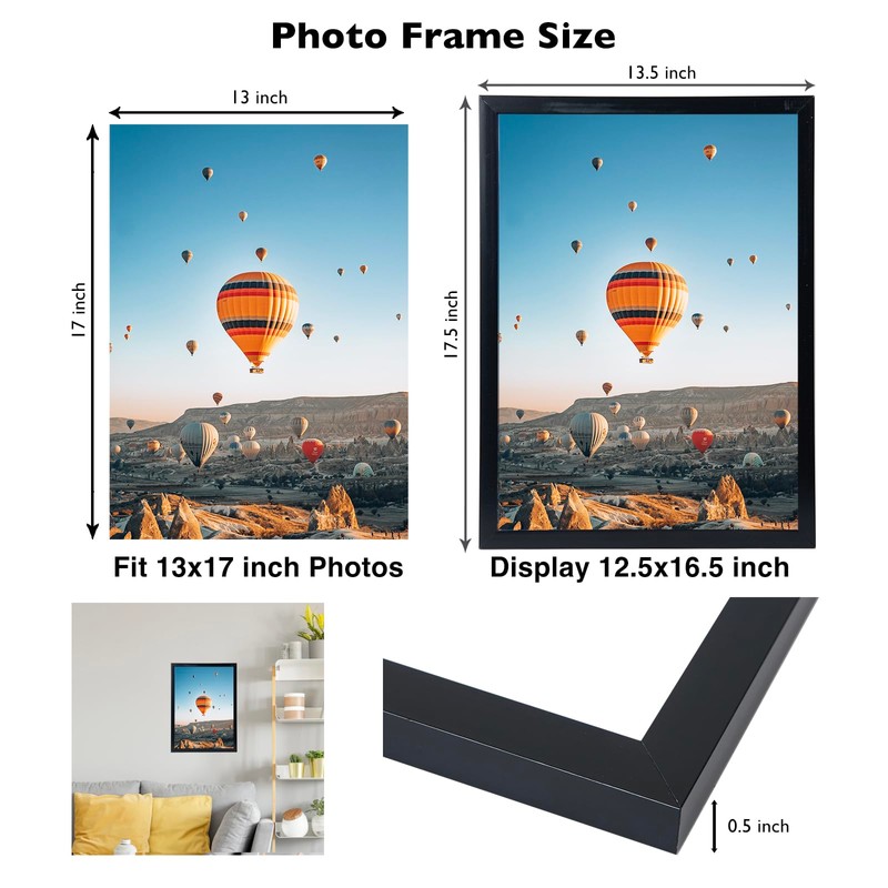 JCJMY 13x17 Picture Frame Black for Wall Hanging, Wall Mounting