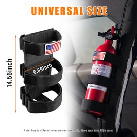 Ziciner Fire Extinguisher Holder 2.5-3LB Adjustable Roll Bar, American Flag Pattern Extinguishers Strap Bartact, Universal Car Accessories for Cars, SUVs, Trucks, and More (Black)