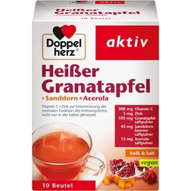 Doppelherz Hot Pomegranate with Vitamin C - To Support the Normal Function of the Immune System - Plus Sea Buckthorn and Acerola - 1 x 10 Bags