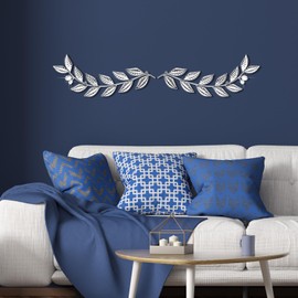 Knitgrip 2 Pcs Silver Metal Leaf Wall Decor Modern Minimalist Leaf Wall Art Bling Leaf Home Decoration Classic Hanging Tree Branch Wall Sculptures for Home Living Room Bedroom Bathroom