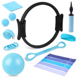 Pilates Ring Kit for Women- Pilates Equipment for Home Workout-14-inch Pilates ring-9-inch Pilates Ball-5 Resistance Bands for Toning Arms, Thighs/Legs & Core.Exercise for Beginners at Home