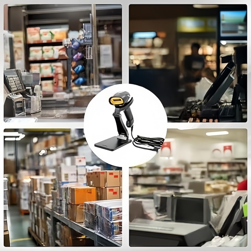 USB 1D Barcode Scanner with Stand，Handheld Wired CCD Barcode Reader