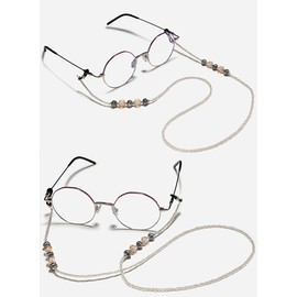 CHENGZI Women's Anti-Slip Beaded Eyeglass Chain, White