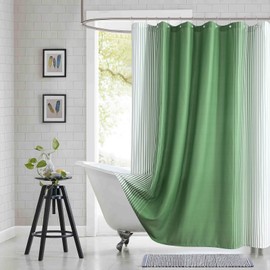 BESTRIPES - Cortina de ducha extra larga, color verde salvia y blanco, rayas verticales degradadas, impermeables, cortinas de ducha de poliéster para baño, 72 x 84 pulgadas
