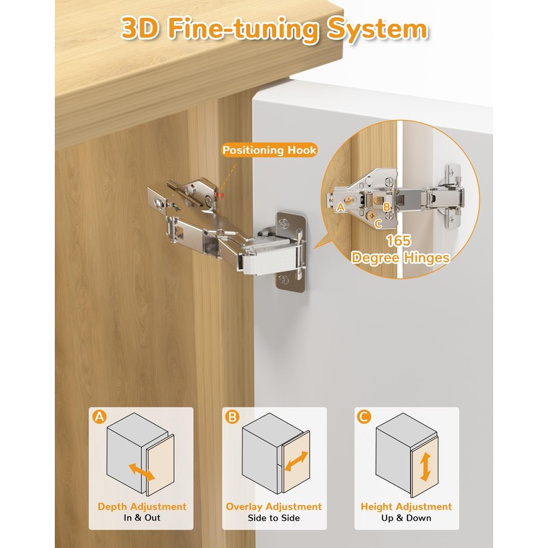 Chibery 2 Pack 165 Degree Soft Close Kitchen Corner Hinges,