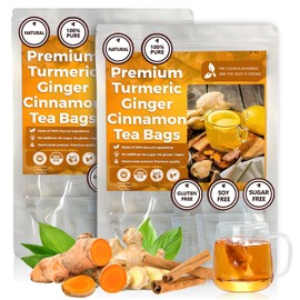Natural Turmeric Ginger Cinnamon Tea Bags, 100% Natural, Vegan, Caffeine Free, Antioxidant Rich (2 Ginger Cinnamon)