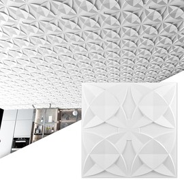 Art3d 12-Pack PVC Drop Ceiling Tiles (48 Sq.Ft), 24"x24" Decorative Panels for Home and Office, 2ft x 2ft, Floral Style