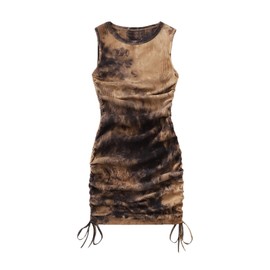 GORGLITTER Summer Dresses for Women 2024 Ruched Bodycon Dress Tie Dye Mini Dress Ribbed Knit Sleeveless Short Dresses Multicolor