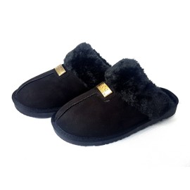 GCG Geniune Ladies Sheepskin Slippers Mules Non Slip Hard Sole Womens Black 7
