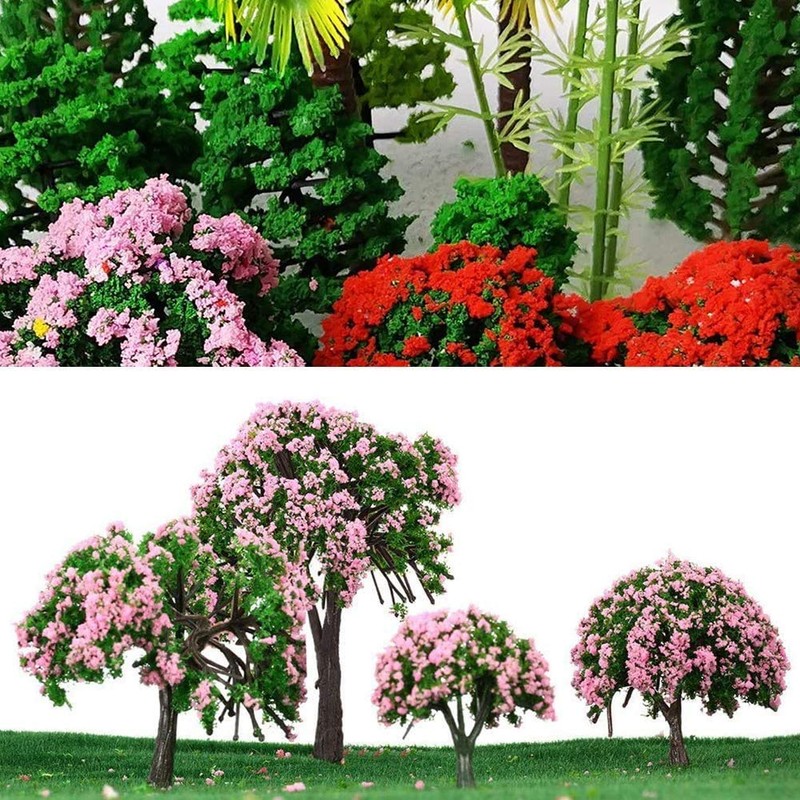 ANCLLO 25pcs Model Trees Model Trains Scenery 6.5cm Cherry Blossom