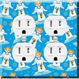 Double Duplex Outlet Cover Wall Plate - Angels in floral background