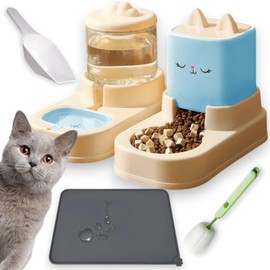 Automatic Cat Food and Water Dispenser Set - Includes Silicone Mat, Cleaning Brush & Measuring Spoon - Large 4 L Feeder & Waterer, Mess-Free, Durable & Easy to Clean