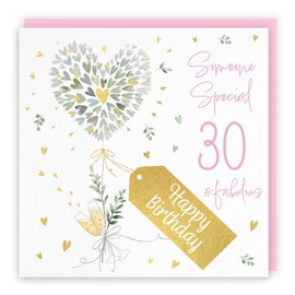 Hunts England - 30th Someone Special Contemporary Hearts Female Fabulous Birthday Card - Gold Foil - Milo's Gallery - Age 30 Champagne, Hearts Pretty Birthday Card - Pink Envelope