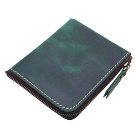 Goodland GD-KWSAIHU Smooth Textured Genuine Leather Wallet, Men's, Men's, Thin, Wallet, Small, L-Shaped Zipper, Bills, Coins, Card Slot, Stylish, Cool, green
