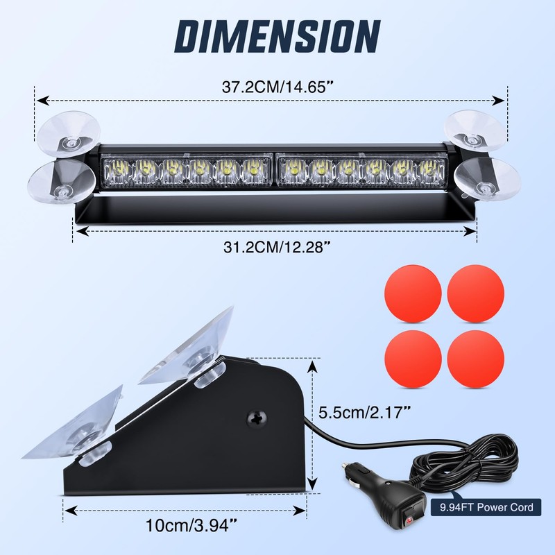 Nilight 12LED Traffic Advisor Strobe Light Bar White Emergency Warning
