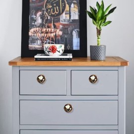 Perilla Home Set of 6 Lily Flower Wooden Knob Decorative Antique Vintage Pull for Drawer Cupboard Cabinet Drawer Dresser Bedroom Bathroom Kitchen Wardrobe Dresser