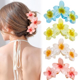 NATOSU 4 Pieces Flower Hair Claws Clips Strong Hold Large Claw Clips for Thick Hair Non-Slip Hair Clips for Women Hawaiian Flower Claw Clips