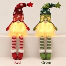 2-Pack LED Christmas Gnome Decorations for Holiday Home Decor – Red & Green Light-Up Plush Gnomes for Mantels and Shelves