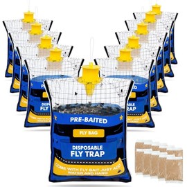 10 Pack Fly Traps Outdoor Fly Trap Bags for Patio with 10 Dissolvable Bait Refills, Big Disposable Hanging Bug Catcher Killer for All Flies for Outside Horse Ranch