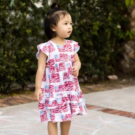 Burt's Bees Baby Baby Girls' Dress, Infant & Toddler, Short & Long-Sleeve, 100% Organic Cotton, Magestic Flags