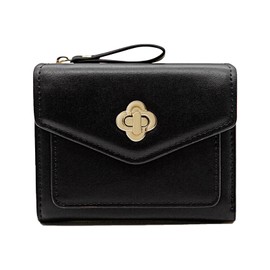 LJCZKA Small Women's Leather Wallet, Luxury Bifold Wallet, Short Wallet with Zip, Coin Compartment, Card Slots, black, Minimalist