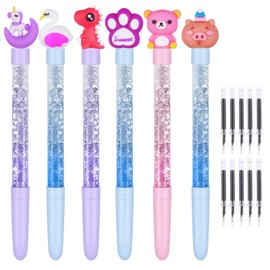 OFFCUP ballpoint pen refills, 6pcs Liquid Paillette Pen, Crystal Ball Pen Gel Ink Pen Rollerball Pens Quicksand Pen Unicorn Toys for Women Girl Gift Stationery School Office Supplies