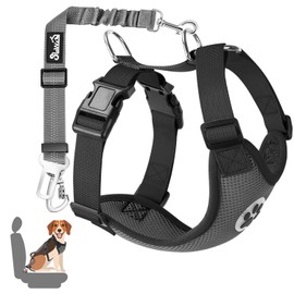 SlowTon Dog Car Harness Seatbelt Set, Pet Vest Harness with Safety Seat Belt for Trip and Daily Use Adjustable Elastic Strap and Multifunction Breathable Fabric Vest in Vehicle for Dogs