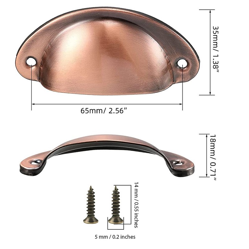 Bestgle 20 Packs Retro Shell Cup Handles, Brushed Red Copper