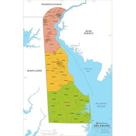 Delaware ZIP Code Map with Counties - Standard - 55.25 x 36 inch Poster - Front Lamination