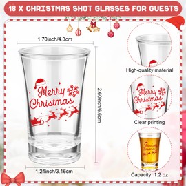 Roshtia 18 Sets Christmas Party Favors Merry Christmas Shot Glasses 1.2 Oz Acrylic Shot Glasses with Pour Yourself a Merry Little Christmas Cards and Gift Bag Christmas Stocking for Friends Employee