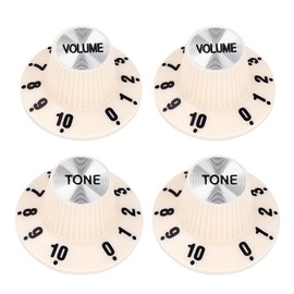 Banworks Guitar Control Knobs Metric 18-Spline 2 Tone 2 Volume Knobs Speed Knobs Aluminum Top Witch Hat Knobs 6mm (15/64") for Epiphone Les Paul SG Style Electric Guitars 4Pcs JT/XN-14 Light Cream