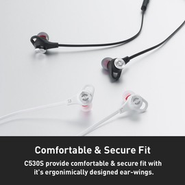 Phiaton C530S In Ear Stereo Earbuds Headphones Wired Earphones with Microphone and Controller, Extra Bass, Black
