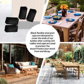 4PCS - 2x4 Wood Post End Cap Leg Cover 1.5”x 3.5“Post caps (1-1/2" x 3-1/2") Rubber Floor Protector 2x4 end caps for Lumber, Black XTPTFABS