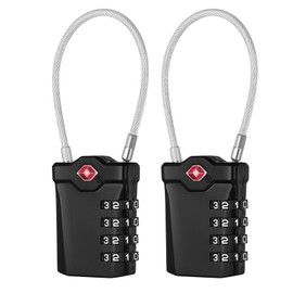 NAGE TSA Approved Luggage Locks with Open Alert Indicator, Suitcase Padlock with Flexible Cable, White Code 4 Digit Luggage Locks for Suitcases, Briefcase, Travel Lock, Tent Lock (2P, Black)