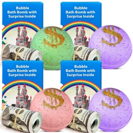 Relaxcation 4 Set Bath Bombs with Cash Surprise Inside - Real Money Up to 100 Bill Inside