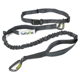 Tuff Mutt Hands-Free Waist Leash for Dog Walking, Running and Hiking, Carabiner Clip, Adjustable Belt with Double Handle, Reflective Bungee Design for Large & Medium Dogs