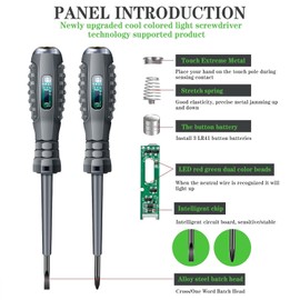 2-in-1 High Torque Strong Magnetic Screwdriver Electricity Detector, 2Pc Electrical Circuit Tester Pen, Electrical Tester Screwdriver Tools, 12V-220V Voltage Tester Screwdriver Set, Flathead+Crosshead