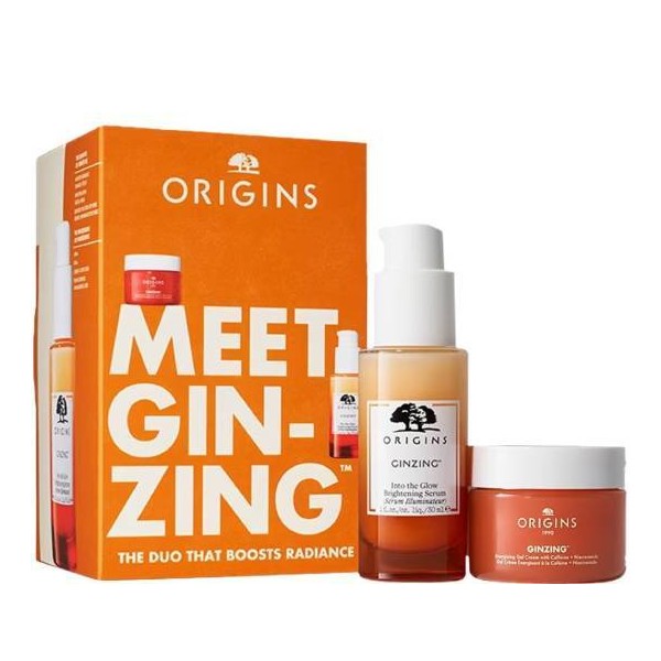 Origins Meet Ginzing The Duo That Boosts Radiance Into the Glow Brightening Serum, 30ml & Energizing Gel Cream with Caffeine & Niacinamide, 30ml