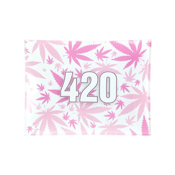 Glass Rolling Tray, 420 Pink Design by V Syndicate (Small)
