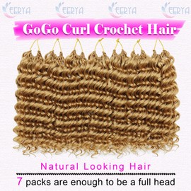 7 Packs GoGo Curl Crochet Hair 8 Inch Short Curly Crochet Hair for Women Deep Wave Beach Curl Crochet Braids Synthetic Braiding Hair Extensions(12 Inch, #27)