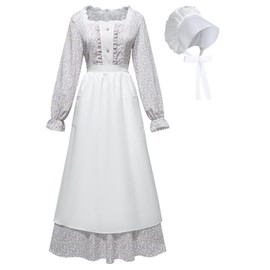 Colonial Dress Women Pioneer Prairie Costume for Women Floral 1800s Dress Laura Ingalls Costume Purple XL