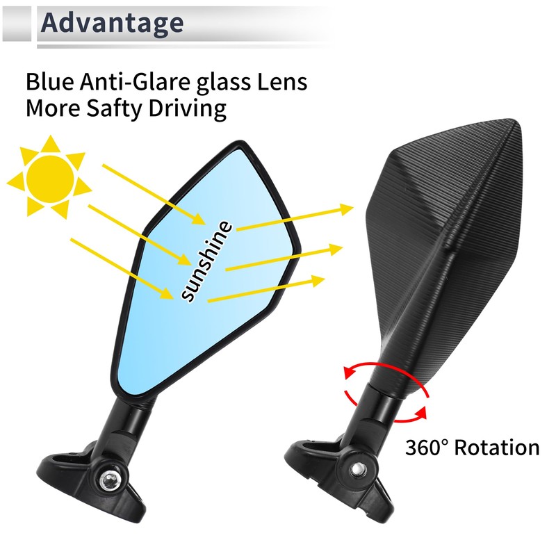 RATCHROLL 1 Set Universal Motorcycle Rear View Mirrors Adjustable Bar