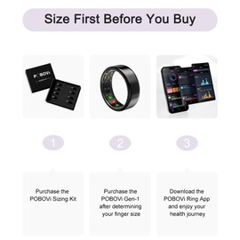 POBOVi Smart Ring for Women Men- Sleep/Fitness/Stress/Heart Rate Tracker- Menstrual Records - 7 Days Battery Life - Wireless Charging - No APP Subscription - iOS & Android Compatible (Black, Size 10)