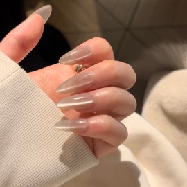 Fling Olas Press-on Nails, Handmade with Gel UV Finished, False nails, Reusable, Almond Shape for Women, Moonlight, Small Size