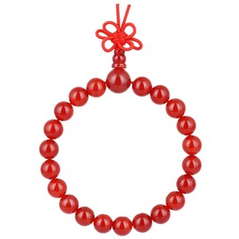 KYEYGWO Mala Prayer Beads Bracelet for Woman, Semi Precious Solid Color Round Stretch Bracelets, Red Agate