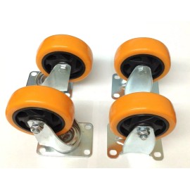 Unbranded Lot of (4) Heavy Duty 4" Caster Plate Polyurethane 2 Swivel and 2 Fixed Wheels