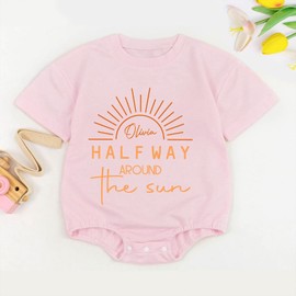 Custom Half Way Around The Sun Baby Girl Romper, Half Birthday Outfit Baby Girl, 1/2 Birthday Girl, Half Way To One, 6 Month Birthday Bodysuit Girl, Baby Photoshoot Outfits Girl, 6 Month Photoshoot