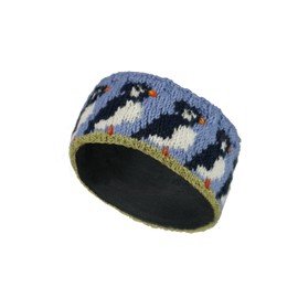 Pachamama Women Wool Ear Warmer Headband Fleece Lined Handknitted Puffin Multicoloured One-Size Handmade Fair Trade