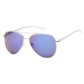 Solei Shades Air Force Teardrop Aviator Sunglasses - Silver with Blue Lenses